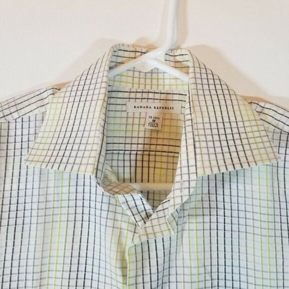 Banana Republic Mens 15-15 1/2 MEDIUM Brown Black Green Checkered Button Down LS - Picture 2 of 4